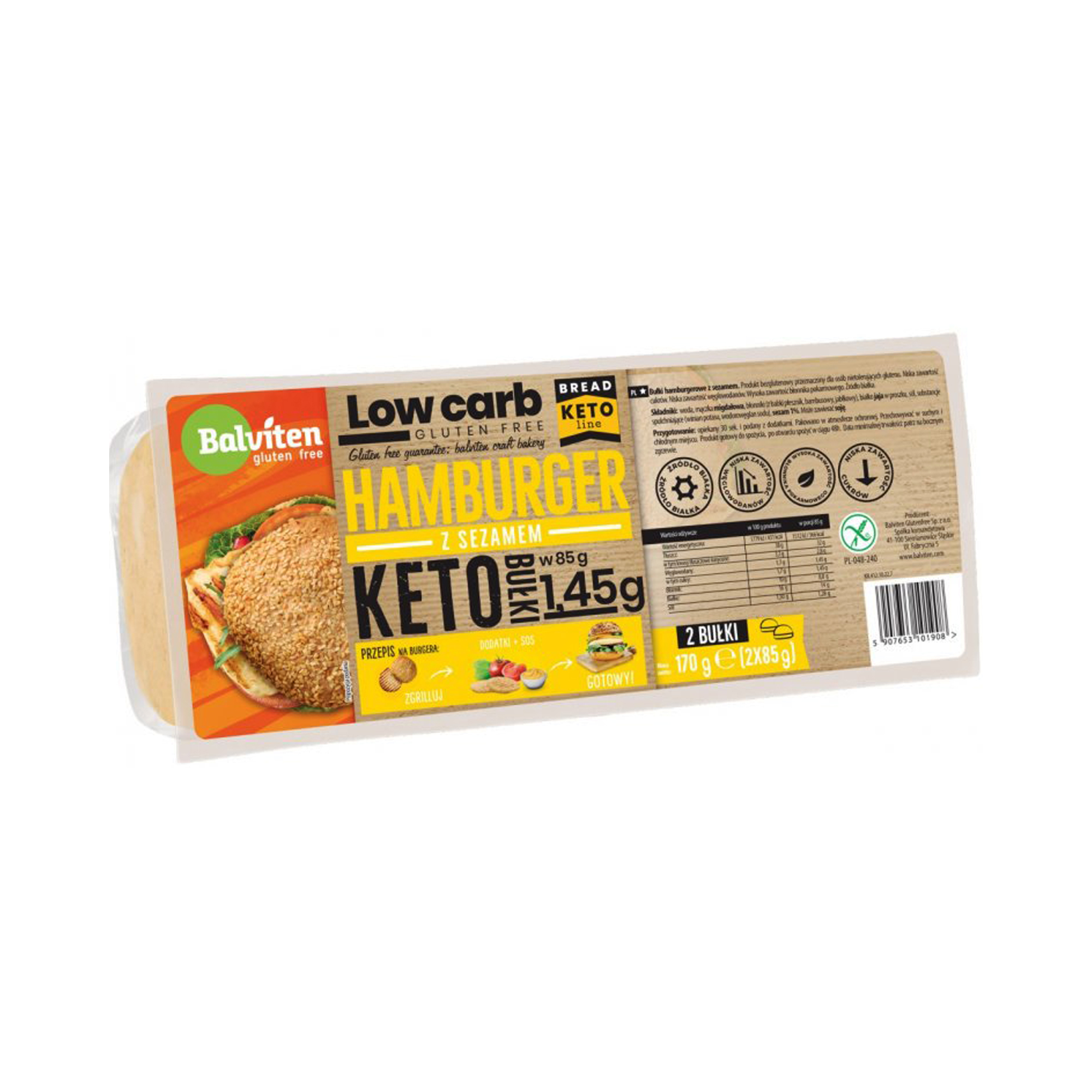 Balviten KETO Hamburger Rolls With Sesame 2x85g